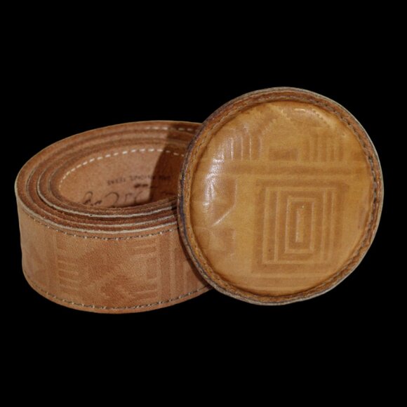Catherine Dial Easley Aztec Geometric British Tan Leather Belt, Size Med… - Picture 4 of 7